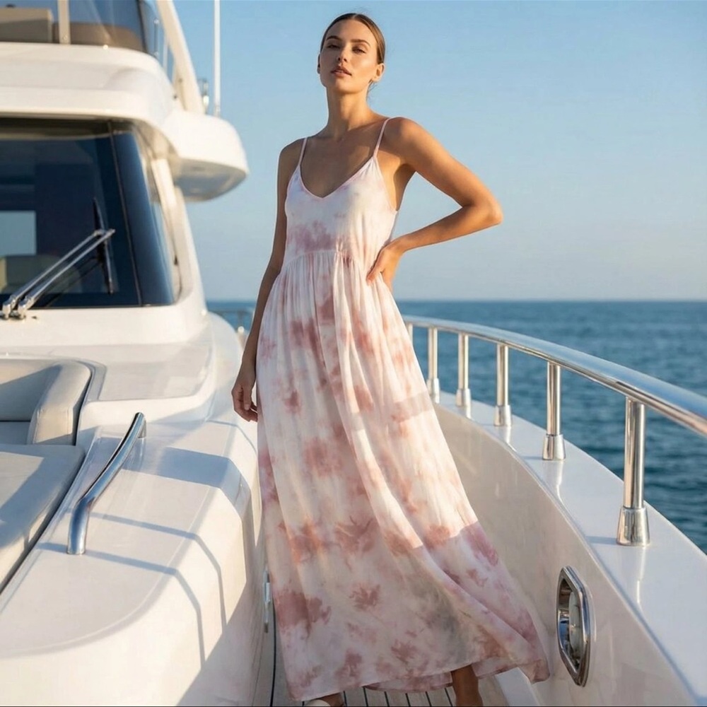 Z Supply White and Blush Tie-Dye Maxi Dress